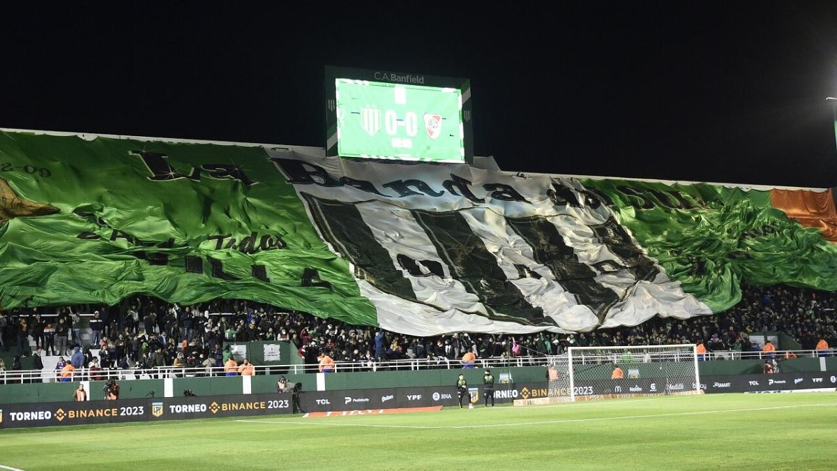Banfield fans unveil a huge flag for a home game